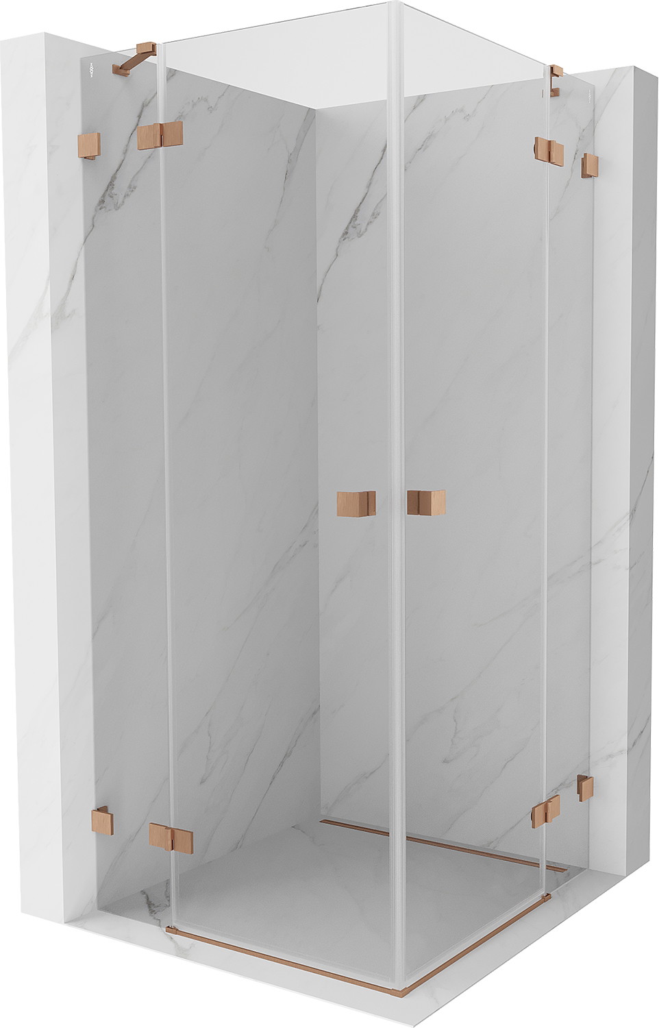 Mexen Lunar Duo 110 x 110 cm Pivot Shower Enclosure, Transparent, Brushed Copper - 834-110L-110P-65-00